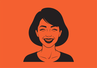 Solid-color vector icon of a woman showing a happy expression, simple clean design