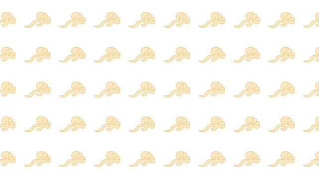 Repeating pattern of golden auspicious cloudlike designs on white. Suitable for luxury packaging, textiles, or decorative backgrounds in design projects.