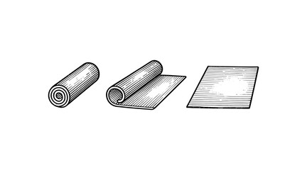 Rolled and Unrolled Yoga Mat Illustration in Black and White