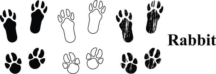 Rabbit Paw Print Vector set,Rabbit Footprint Silhouette,Rabbit Track Silhouette Vector Art