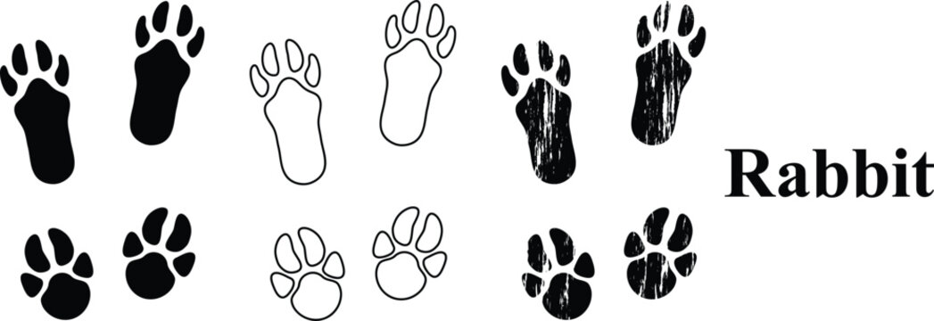 Rabbit Paw Print Vector set,Rabbit Footprint Silhouette,Rabbit Track Silhouette Vector Art