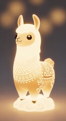Obraz premium Glowing stylized depiction of a domesticated South American camelid standing on a luminous cloud base