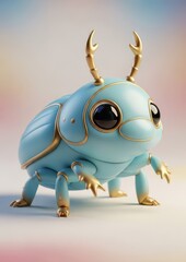Adorable stylized insect figure features light blue body with golden accents