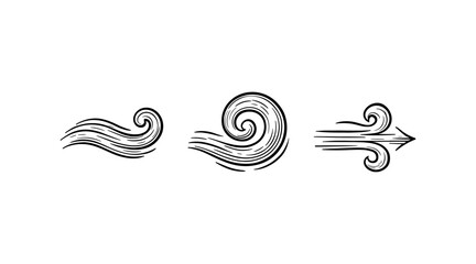 Hand-drawn wind symbols and arrows on a white background