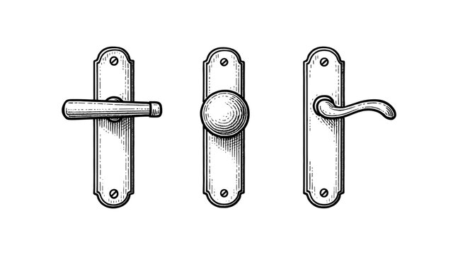 Vintage Door Hardware Illustrations: Lever, Knob, and Handle Designs