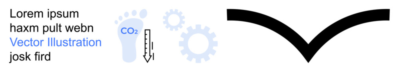 Environmental sustainability, carbon emissions, technology, measurement metrics, manufacturing, eco-conscious designs. Foot with CO2 label, gears thermometer and abstract black shape. Environmental