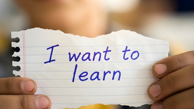 A torn sheet of paper with the phrase &ldquo;I want to learn,&rdquo; symbolizing broken opportunities, education inequality, and a strong desire for knowledge.