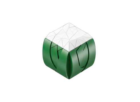 Abstract Green Cube with Geometric Design on White Background - Powered by Adobe