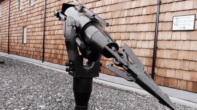 Old Whaling Harpoon Gun on Display, Port Stanley, Falkland Islands - 4K