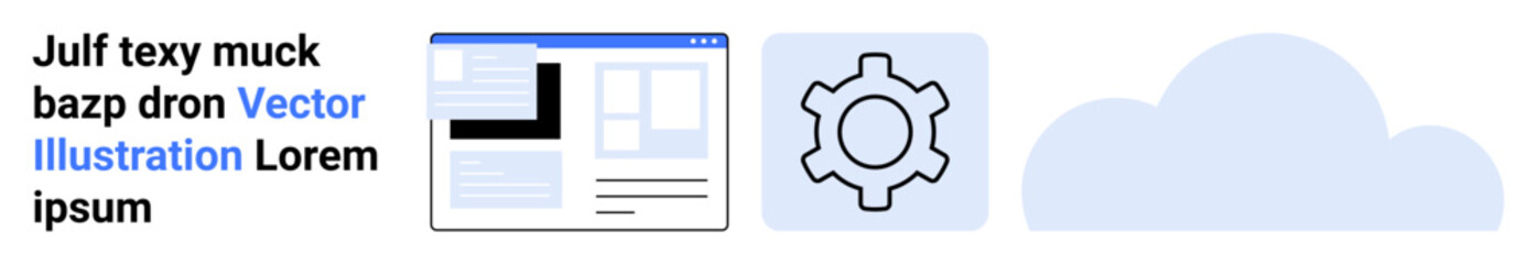 Web browser layout, gear, and cloud icons highlight design, settings, and cloud technology integration. Ideal for tech, development, computing, networking cloud storage software a simple landing