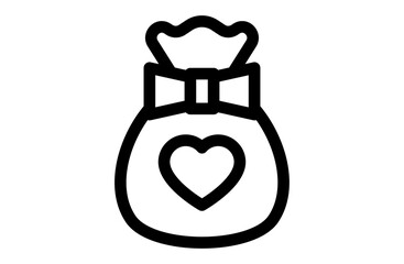 Gift Bag with Ribbon and Heart Line Icon