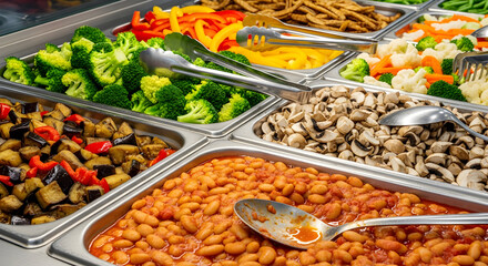 Assortment of Fresh Buffet Food Options: Vegetables and Beans Ready to Serve