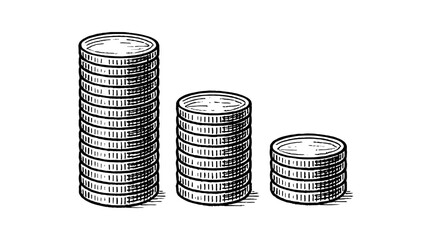Hand-drawn illustration of decreasing stacks of coins on white background