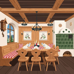 Cozy rustic dining room with wooden accents and traditional decor elements for family gatherings