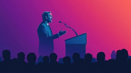 Speaker addressing large audience in public forum. Possible use Stock photo for presentations, public speaking, conferences, and seminars