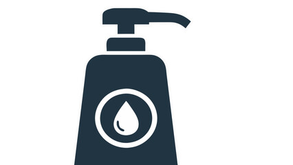 Obraz premium Dark Blue Liquid Soap Dispenser Icon with White Droplet Symbol on Black Background Minimalist Design Clean and Simple Vector Art
