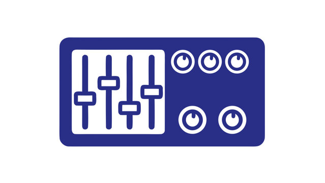 Dark Blue Icon Representing An Audio Mixer With Sliders And Knobs Isolated On A Black Background Simple Graphic Design For Sound Engineering Music Production And Djing