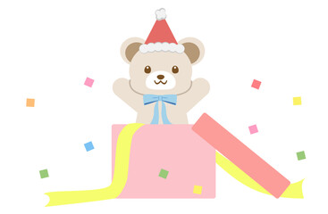 箱から飛び出すクリスマスの白熊のイラスト