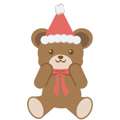 クリスマスのかわいいクマのイラスト（茶色）