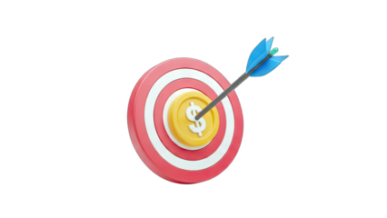 Arrow hitting the target with a dollar coin, financial success concept
