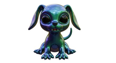 Obraz premium Shiny iridescent stylized canine creature with large eyes sits facing forward