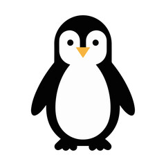 Obraz premium A cute, front-facing vector icon of a chubby penguin, featuring a simple black and white design with yellow accents on the beak