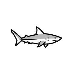 Obraz premium A dynamic vector illustration of a shark swimming in profile, featuring a clean black outline and white fill, perfect for marine themes and icons