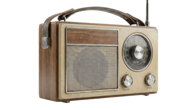 Vintage retro radio receiver with classic wooden detail and analog dial for nostalgic audio listening isolated - Powered by Adobe