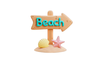 Beach Sign Directing to the Beach with Shells and Starfish