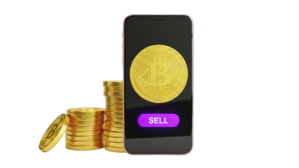 Bitcoin Sell Transaction on Smartphone with Coins