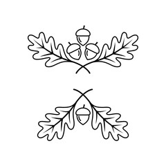 Oak leaves. Wreath of oak leaves. Autumn wreath. Acorn. Oak leaf ornament. Logotype. Oak branch and acorns. Leaf. Floral logo template. Forest. Logo. Acorn with leaves. Decorative painting.