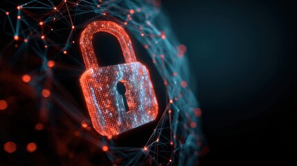 A digital padlock symbolizing cybersecurity, surrounded by interconnected nodes, represents data protection and secure information sharing.