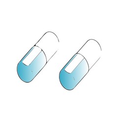 Vector illustration of medical capsules with blue liquid, symbolizing medication, treatment, and pharmaceutical care. Concept for promoting health, wellness, and managing new medical routines.