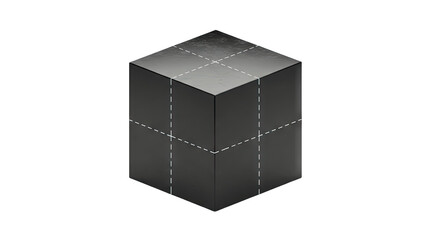 Obraz premium Black Cube with Dashed Lines on White Background