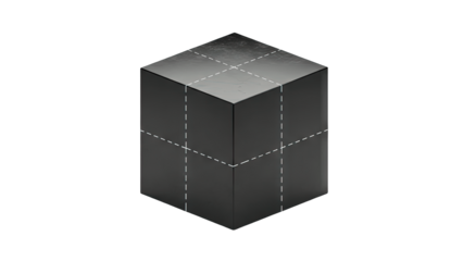 Black Cube with Dashed Lines on White Background