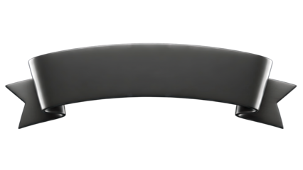 Black Ribbon Banner Floating on White Background