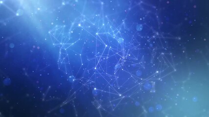 plexus big network, connected dots and lines moving on dark blue background, concept of data transferring technology and fastest high speed internet - Powered by Adobe
