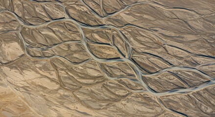 Aerial View of Braided River System in Arid Landscape