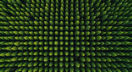 Aerial View of Perfectly Planted Pine Forest Rows
