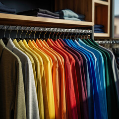 Shop colorful shirts on rack for sale trendy fashion apparel clothing collection style