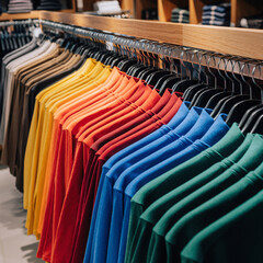 Shop colorful t shirts apparel clothing fashion retail display vibrant style collection