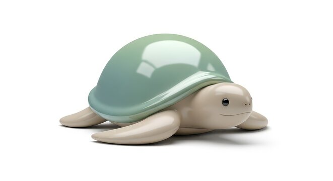 Charming cartoon stylized turtle character rendered with smooth, reflective surfaces against a white background