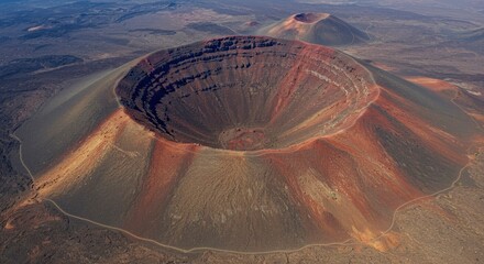 Aerial View of Volcanic Crater Landscape with Trails