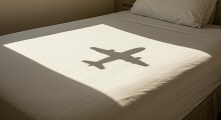 Airplane Shadow on a Clean White Bed Sheet