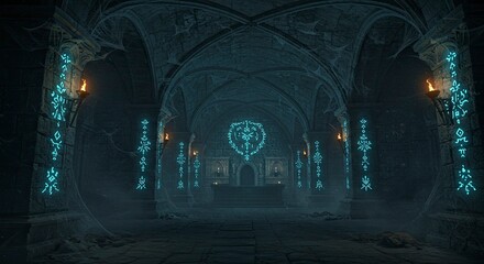 Ancient Dungeon Chamber with Mystical Runes and Torches