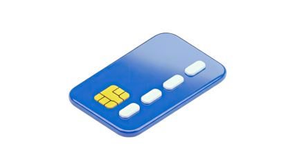 Blue Credit Card with Chip and Buttons on White Background