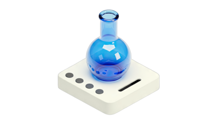 Blue Flask on a White Heating Plate in a Lab Setting