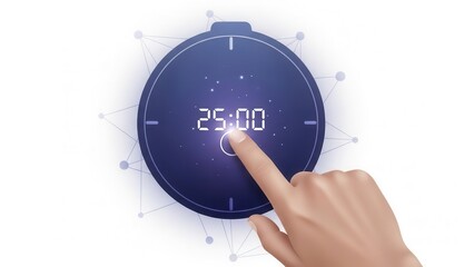 Hand validating timer icon symbolizing focus enhancement, deep work, time blocking, and distraction management