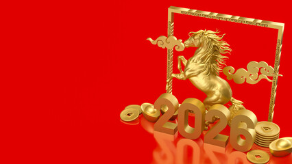 Golden Rearing Horse with 2026 Lunar New Year Elements 3d render.