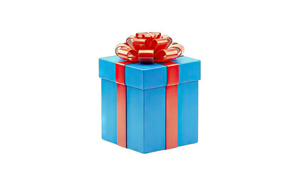 Fototapeta premium Blue Gift Box with Red Ribbon Isolated on White Background